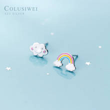 COLUSIWEI Enamel Authentic 925 Sterling Silver Colorful Rainbow and Cloud Stud Earrings for Women Asymmetry Ear Studs Jewelry 2024 - buy cheap