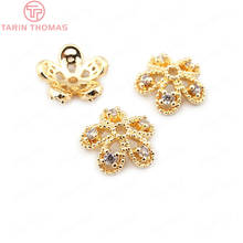 (33671)6PCS 11MM height 4MM 24K Gold Color Brass with Zircon Flower Beads Caps High Quality Diy Jewelry Findings Accessories 2024 - buy cheap
