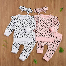 0-24M Toddler Kids Baby Boy Girls Clothes Sets Spring Autumn Ruffles Dots Print Sweatshirts Tops+Pants Leggings+Headband Outfits 2024 - buy cheap