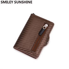 Rfid Card Holder Men Wallets Carbon Fiber Trifold Leather Thin Slim pull out Wallet Smart Money Bag Mini Short Male Purse Brown 2024 - buy cheap