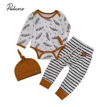 2019 Baby Spring Autumn Clothing Toddler Kids Baby Girl Boy Clothes Feather Romper Tops Striped Pants Hat Outfit Set Tracksuit 2024 - buy cheap