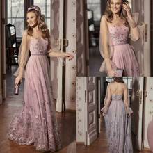 Elegant Evening Dresses Jewel Long Sleeves Lace Appliques Special Occasion Gowns Button Back Floor Length Party Prom Dress 2024 - buy cheap