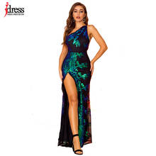 iDress Sexy High Split Backless One Shoulder Maxi Evening Party Dress with Diamond Strap Bodycon Vestidos Celebrity Sequin Dress 2024 - buy cheap