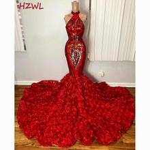 Sexy Halter Mermaid Evening Gowns 2021 3D Rose Flora Sweep Train Prom Dresses Lace Appliques Backless Robe De Soiree 2024 - buy cheap