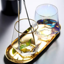 Copo de vidro geométrico, copo de vidro transparente com aro dourado, alvenaria, caneca de café, vinho, coquetel, leite, chá, acessórios para bebidas, presentes de casal 2024 - compre barato