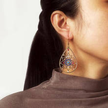 Ethnic Water Drop Bronze Dangle Earrings for Women Female Vintage Flower Crystal Big Round Geometric Drop Earring Jewelry 2024 - buy cheap