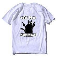 Camiseta masculina de algodão, camiseta com gola e estampa de gato, engraçada, para presente, verão 2024 - compre barato