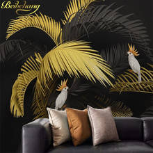 Beibehang personalizado folha de ouro tropical planta mural papel parede 3d folhas foto sala estar sofá tv quarto decoração da sua casa 2024 - compre barato