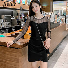 Jielur Sexy Mesh Spliced Dress Korean Female Autumn Long Sleeves O-Neck Kleider Damen Black Fashion Slim Party Dress For Women 2024 - buy cheap