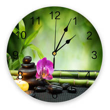 Flor de vela de piedra verde, planta de bambú, reloj para el salón, pared, relojes redondos, decoración del hogar, dormitorio, cocina, Relojes de pared 2024 - compra barato