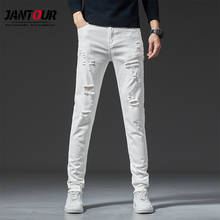 2021 estiramento magro rasgado jeans dos homens moda casual fino ajuste denim buraco afligido calças masculinas calças brancas marca masculina 28-36 2024 - compre barato