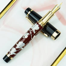 HongDian 1837 Metal Fountain Pen Red Flowers Hand-Drawing Chinese Style Iridium EF/F/Bent Nib Ink Pen Business Office Writing 2024 - buy cheap