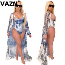 Vazn 2020 de alta qualidade chiffon sexy praia aberto oco para fora completo manga x-long pano top1 peça bodysuits mulheres finas 2 peça conjunto 2024 - compre barato