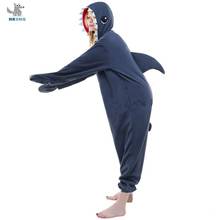 HKSNG Новый взрослый серый костюм акулы кигуруми флис мультфильм пижамы животных Хэллоуин вечерние комбинезоны пижамы костюм 2024 - купить недорого