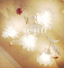 European-style garden living room Romantic Restaurants white wrought iron pink ceramic flowers glass lampshade Ceiling Lamp c139 2024 - buy cheap