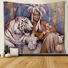 Tigre blanco africano y tapices de mujer, arte de pared Hippie, dormitorio, sala de estar 2024 - compra barato