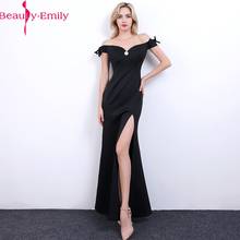 Sexy V Neck Off the Shoulder Mermaid Evening Dress 2020 Sexy Simple Pearls Sleeveless Zipper Back Satin Black Dresses Vestidos 2024 - buy cheap