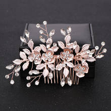 Trendy Bride Rose Gold Flower Crystal Wedding Hair Combs Bridal Headpiece tiara Hair Jewelry Wedding Hair Accessories 2024 - buy cheap