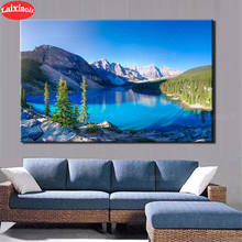 Pintura de diamantes 5d diy, bordado de diamantes de montaña, río, cielo azul, paisaje natural, mosaico redondo completo, punto de cruz de diamantes 2024 - compra barato