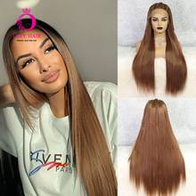 Brown Wig Glueless Synthetic Lace Front Wig High Temperature Fiber Straight Freepart Hollywood Daily Wigs For Black Women OLEY 2024 - buy cheap