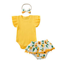 FOCUSNORM Newborn Baby Girls Clothes Sets 3pcs Ruffles Short Sleeve Romper Sunflowers Shorts Headband 0-24M 2024 - buy cheap
