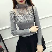 2022 Autumn Winter Women Sweater Turtleneck Lace Flower Long Sleeves Pullovers Knitted Sweaters Elegant Jumper Pull Femme 2024 - buy cheap