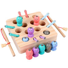 Детские деревянные игрушки Монтессори, магнитная рыболовная игрушка с цифрами, игра-головоломка для ловли червя, детские развивающие игрушки для детей, подарок для девочек 2024 - купить недорого