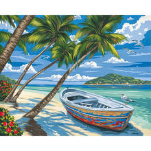 Seaside Paint By Number Ship Oil Painting For Adults On Canvas With Frame Handmade Acrylic Drawing Coloring Picture Home Decor 2024 - buy cheap