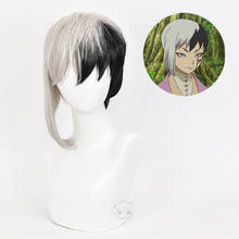 New Arrival Anime Dr.Stone Cosplay Asagiri Gen Black White Costume Wig Heat Resistance Fiber Men's Synthetic Hair + Wig Cap 2024 - buy cheap