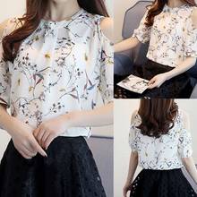 Summer Chiffon Short Sleeve Shirt Women Fashion Floral Shirt Loose Flower Off-Shoulder Pullover Blouse Women Tops 2024 - buy cheap