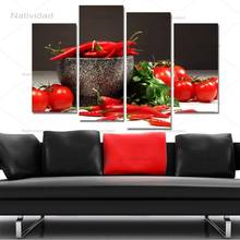 Canvas Painting Red Pepper and Tomatoes Still Life Pictures Modular Wall Posters and Prints for Kitchen Room 4 Pieces No Frame 2024 - buy cheap