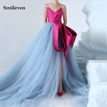 Smileven princesa saia suja azul vestido de noite formal vestido de baile sem alças vestido de festa lado dividir vestidos de noite 2024 - compre barato