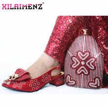 Conjunto de sapatos e bolsas confortáveis italianos, novo design da cor vermelha, com saltos confortáveis da nigeriana, para festa de casamento 2024 - compre barato