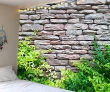 Tapiz Hippie de piedra de ladrillo Retro, decoración de pared, dormitorio, habitación, Fondo de planta verde, manta colgante de pared, alfombra artística, decoración del hogar 2024 - compra barato