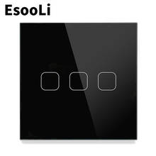 EsooLi черный 3 банды 1 способ ЕС/Великобритания Стандартный Выключатель света настенный сенсорный сенсор бесшумный переключатель, Кристалл Стекло Выключатель питания, роскошный настенный сенсорный 2024 - купить недорого