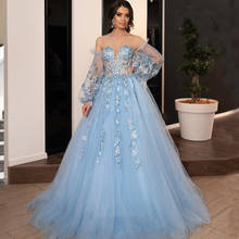 Женское длинное вечернее платье, голубое платье трапециевидной формы с аппликацией, длинное платье для выпускного вечера, Дубай, Саудовская Аравия 2024 - купить недорого