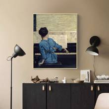 Pintura de tela de piano de brincar vintage, figura de pintura de tela de meninas, posteres e impressões, imagens de arte de parede para sala de estar, decoração de casa 2024 - compre barato