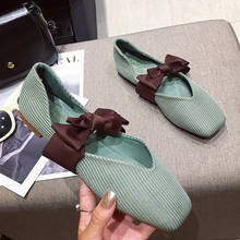 Ballerina woman shoes V-open knitted fabric moccasins bowknot-silk flats lady square toe loafers dancing shoes soft sole flats 2024 - buy cheap