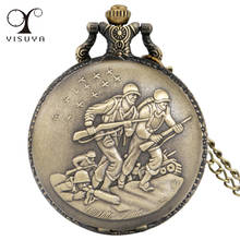 Relógio de bolso retrô caçador, relógio de pulso bronze de quartzo para homens e mulheres, coleção com pingente 2024 - compre barato