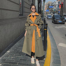 Тренч женский длинный, модная уличная одежда, ветровка в стиле пэчворк, цвет хаки, весна-осень 2021 2024 - купить недорого
