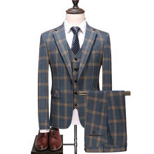 (Jacket+Vest+Pants) 2021 Boutique Fashion Mens Plaid Casual Business Suit High-end Social Formal Suit 3 Pcs Set Groom Wedding 2024 - buy cheap