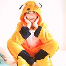 Pijama de flanela de raposa quente, pijama kigurumi fox, macacão de manga longa com capuz para adultos, peça única, pijama animal kegurumi onsie 2024 - compre barato