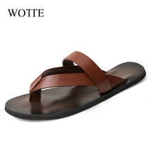 WOTTE Flip Flops Men Beach sandalias hombre Fashion Men Slippers Leisure Concise Genuine Leather Summer Flip Flops Mens Shoes 2024 - buy cheap