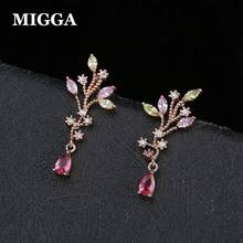MIGGA Designer Multicolor Stone Cubic Zircon Earrings for Women Rose Gold Color Branch Water Drop Dangler 2024 - buy cheap