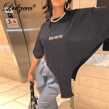 Dulzura/женская футболка с буквенным принтом, с коротким рукавом, асимметричная, с круглым вырезом, в стиле пэчворк, свободная, уличная, повседневная, 2021, летняя одежда, топы 2024 - купить недорого