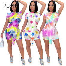 Women Summer O Neck Shorts Set Ladies Casual Tie Dye Print 2 Pieces Matching Set 2024 - buy cheap