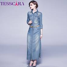 TESSCARA Women Summer Autumn Elegant Long Maxi Denim Dress Shirt High Quality Vintage Party Robe Femme Designer Casual Vestidos 2024 - buy cheap