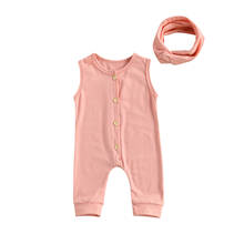 Lioraitiin-Conjunto de ropa de verano para recién nacido, mono sin mangas con cuello redondo y botones, diadema con nudo, 0 a 24 meses 2024 - compra barato