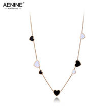 AENINE-collar de acero inoxidable para mujer y niña, Gargantilla con corazón esmaltado Blanco/Negro, colgante de oficina, AN19220 2024 - compra barato