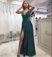 Elegant Evening Dress 2020 Green Satin Side Slit Spaghetti Strap Sleeveless Sweetheart Women Party Formal Floor Christmas Cheap 2024 - buy cheap